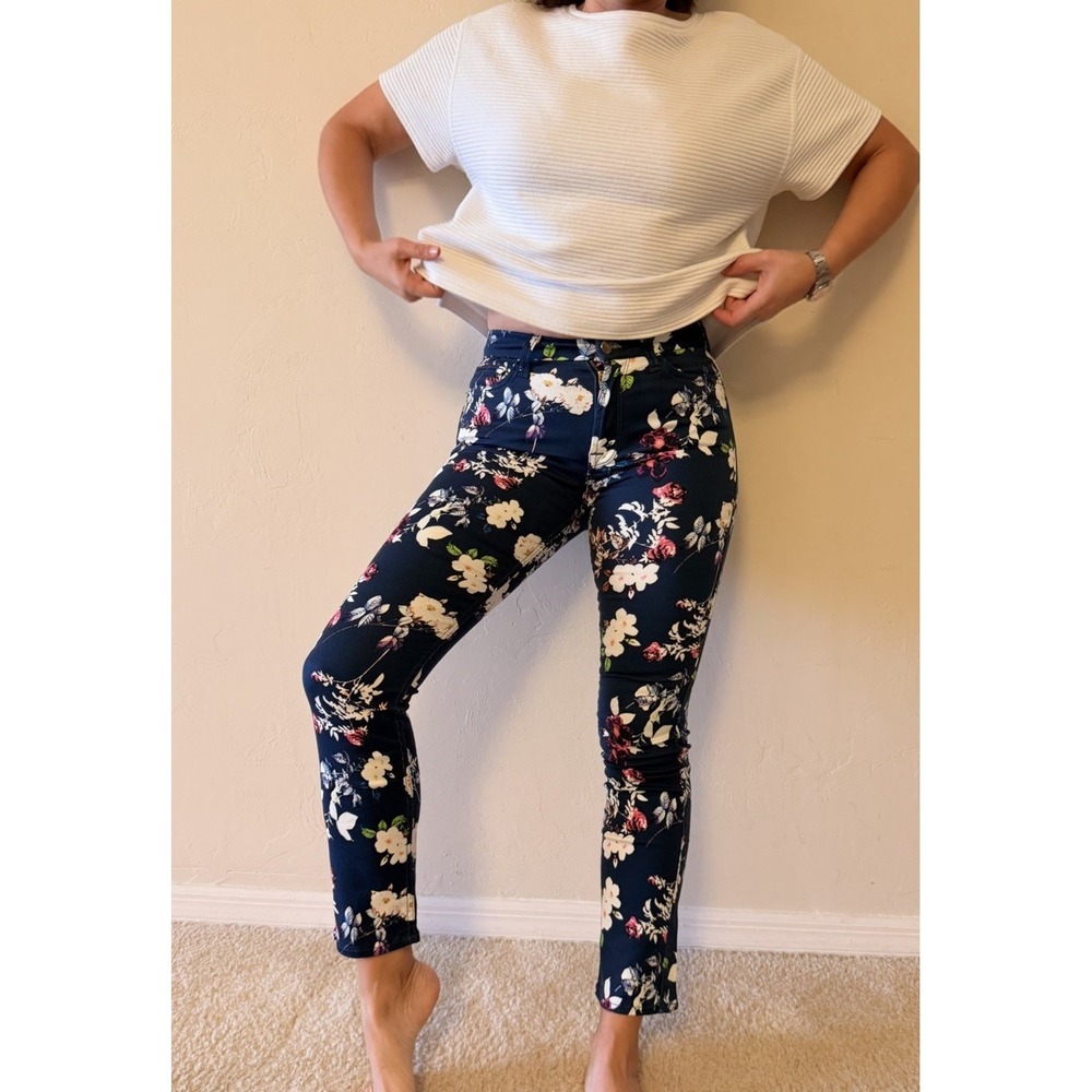 JEN7 Skinny Floral Stretch Ankle Pants Blue Multicolor‎ size 0